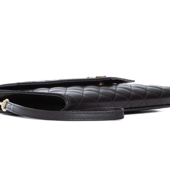 Yves Saint Laurent Quilted Black Clutch with Gold Emblem - Picture 9 of 9